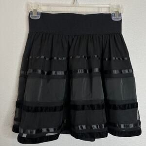 American Eagle X-Small Black Velvet Sheer Detail Skirt